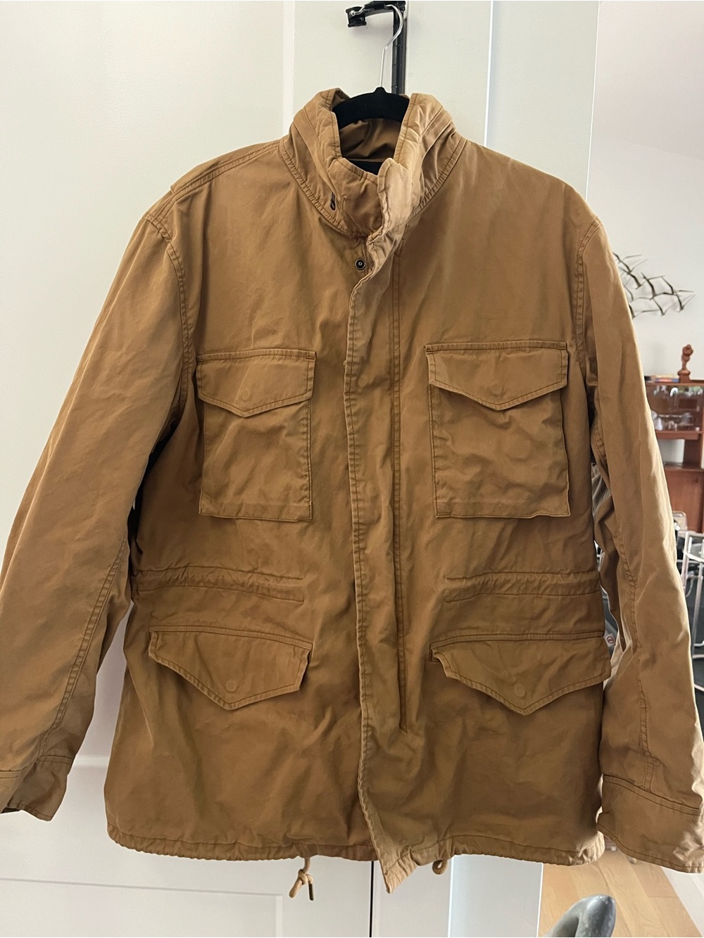 AG Adriano Goldschmied Military Field Jacket in Tan drawstring hidden pockets XL